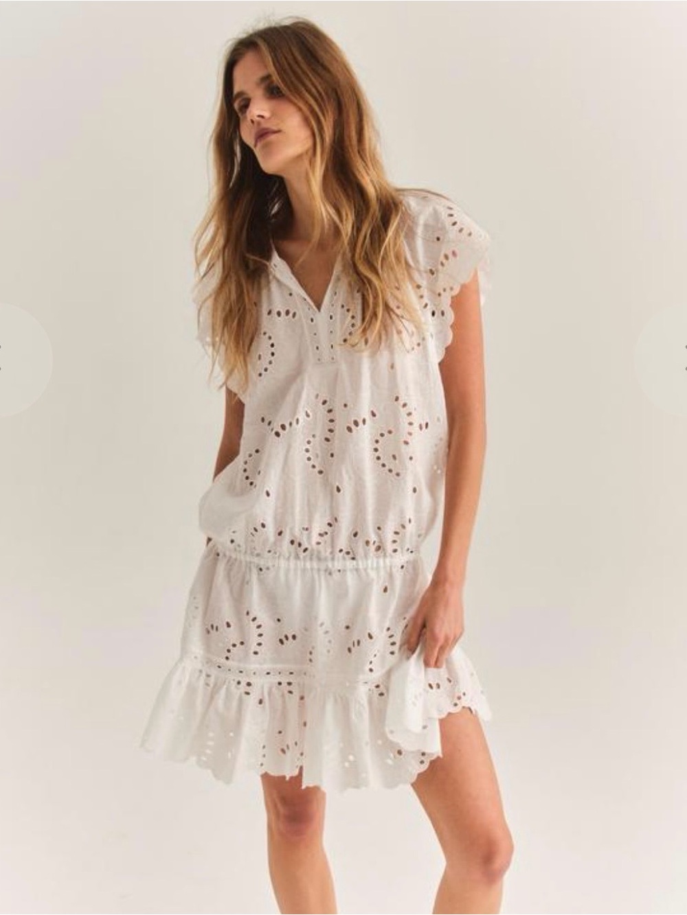White Eyelet V-Neck Swim Coverup Dress